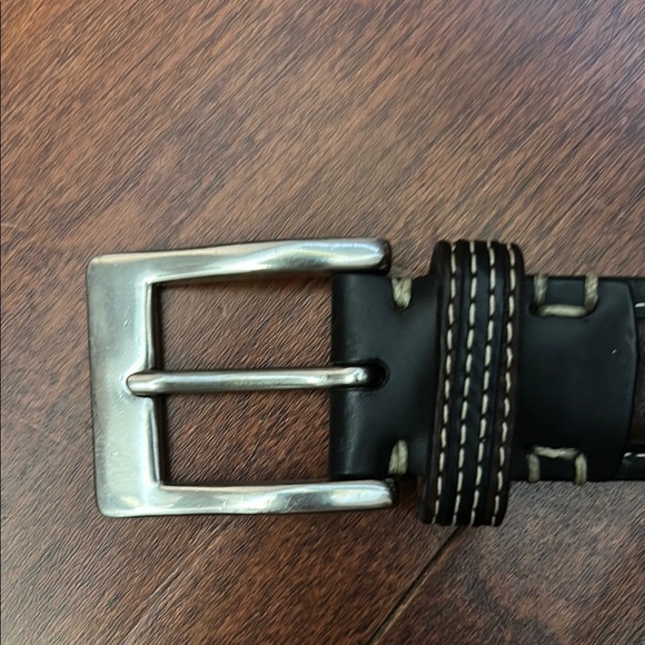 Cole Haan Men’s Two Tone Leather Belt 
With Contrast Stitching, Silver Hardware - Picture 5 of 16